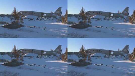 北极一架坠毁的飞机残骸高清在线视频素材下载
