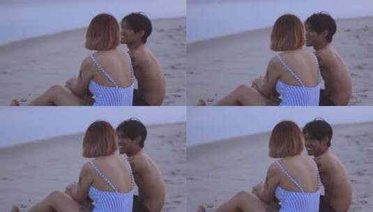 情侣在海滩边聊天高清在线视频素材下载