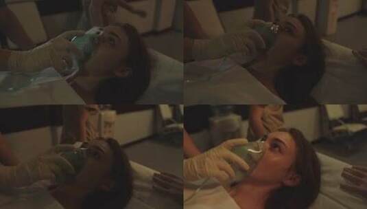 戴氧气面罩的病人躺在病床上高清在线视频素材下载