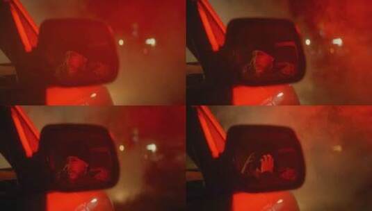 男人倒影在汽车侧后视镜的画面高清在线视频素材下载