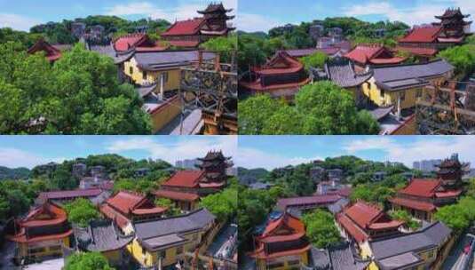 航拍杭州萧山区复兴寺建筑高清在线视频素材下载