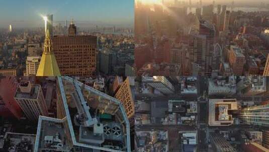 4K城市航拍纽约曼哈顿摩天大楼日出城市建筑高清在线视频素材下载