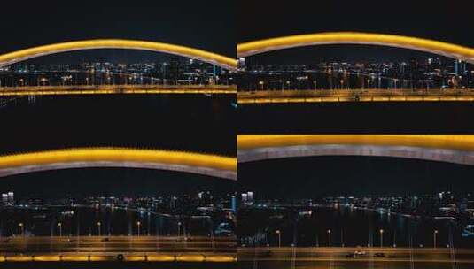 卢浦大桥夜景航拍高清在线视频素材下载