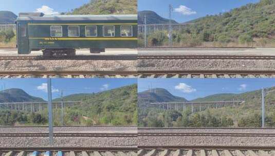 实拍旅途火车窗外风景蓝天白云高清在线视频素材下载