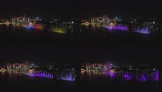 航拍鄂州夜景水上激光音乐五彩喷泉高清在线视频素材下载