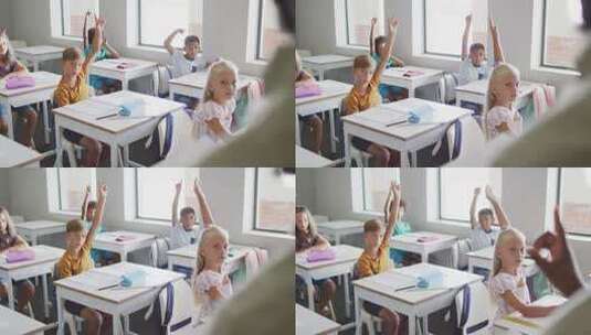 不同学生在教室上课时举手的视频高清在线视频素材下载