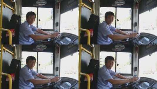 1605 公交车司机微笑 笑脸高清在线视频素材下载