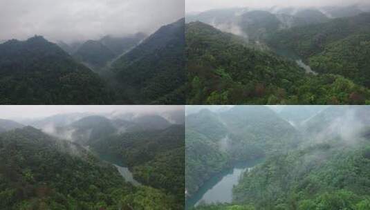 航拍大山云雾水库，江南山水高清在线视频素材下载