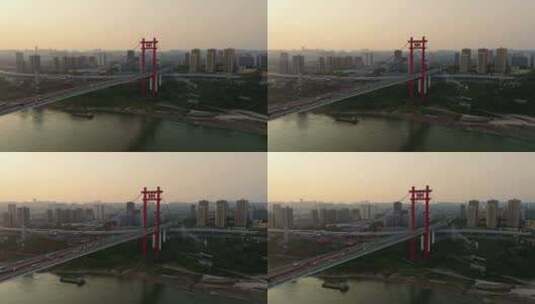 4K重庆寸滩大桥航拍高清在线视频素材下载