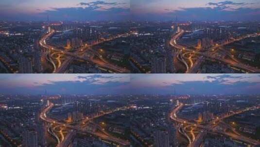 天津中石油立交桥夜景航拍高清在线视频素材下载