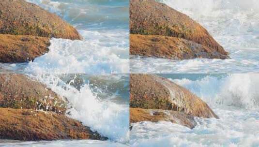 海水浪花拍打岩石高清在线视频素材下载