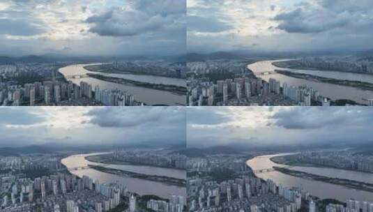 温州鹿城区瓯江清晨航拍高清在线视频素材下载