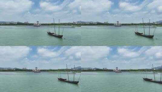 航拍太湖上的渔船高清在线视频素材下载