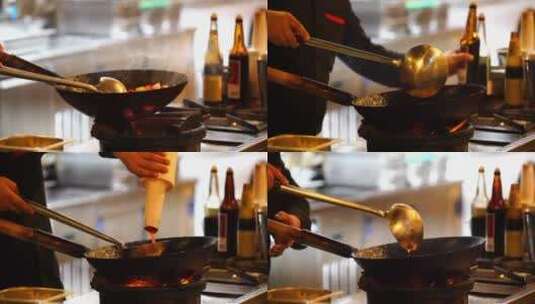 餐馆里炒菜颠勺 烹饪美食高清在线视频素材下载