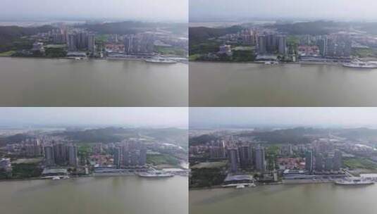 航拍广州南沙邮轮母港码头和邮轮高清在线视频素材下载