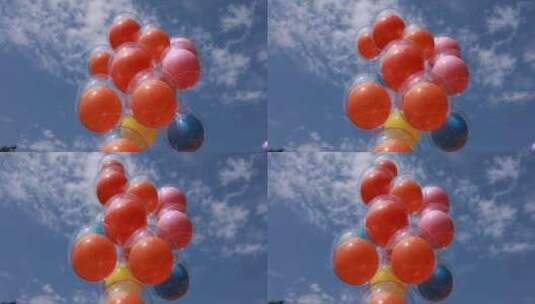 彩色气球飘在空中高清在线视频素材下载