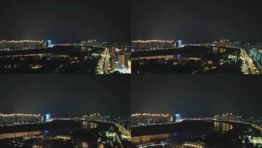 泉州夜景航拍晋江两岸夜晚风光江滨河流建筑高清在线视频素材下载