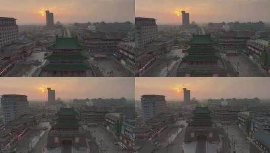 河南省开封市鼓楼日出晨曦航拍高清在线视频素材下载
