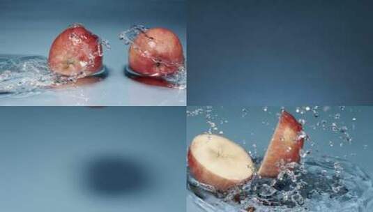 5K-苹果与水的碰撞，红富士升格拍摄高清在线视频素材下载