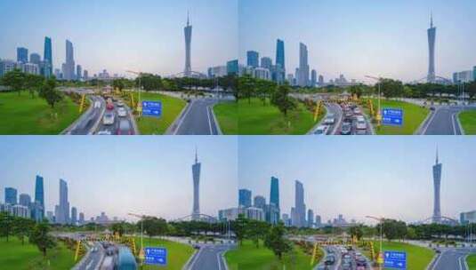 广州珠江新城街道车流堵车交通拥堵塞车延时高清在线视频素材下载