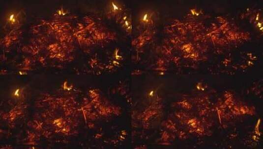 燃烧的干草堆篝火焰焚烧秸秆高清在线视频素材下载