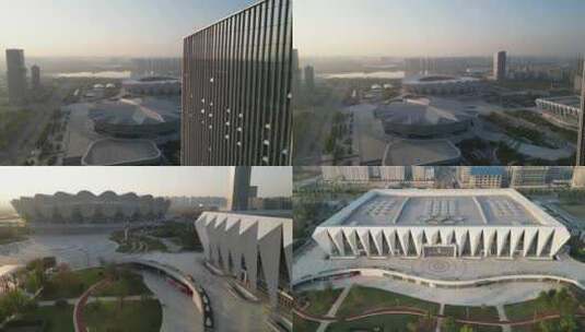 西安浐灞奥体中心运动场馆建筑航拍2高清在线视频素材下载