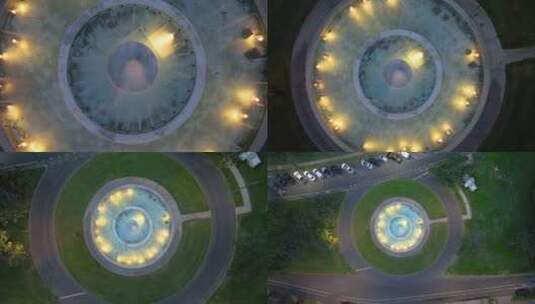 航拍公园里的圆形喷泉高清在线视频素材下载