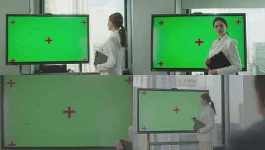 实拍女白领绿幕演示讲解展示高清在线视频素材下载