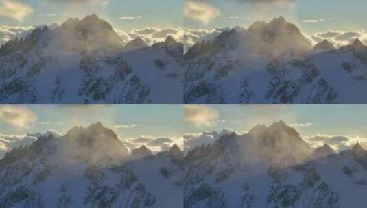 航拍雪山日照金山高清在线视频素材下载