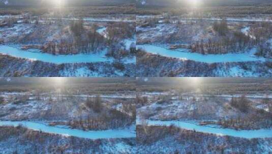 呼伦贝尔冬季雪景荒野湿地丛林自然风光高清在线视频素材下载