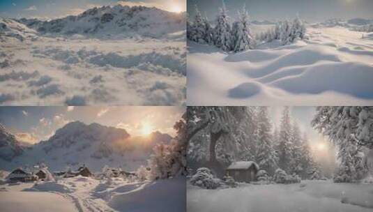 雪山下雪的村庄高清在线视频素材下载