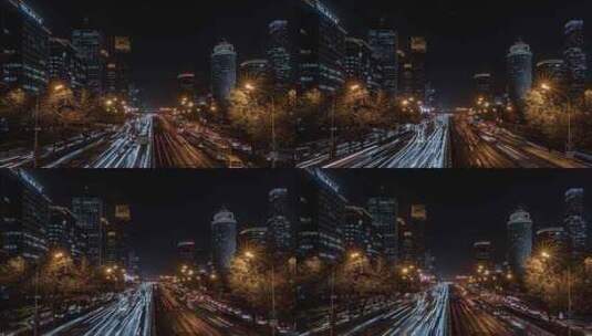 北京国贸CBD夜景车流延时高清在线视频素材下载