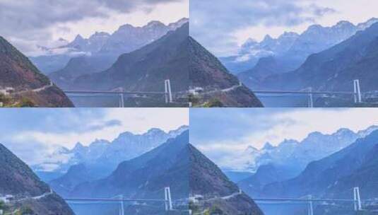 云南香格里拉虎跳峡金沙江大桥延时拍摄高清在线视频素材下载