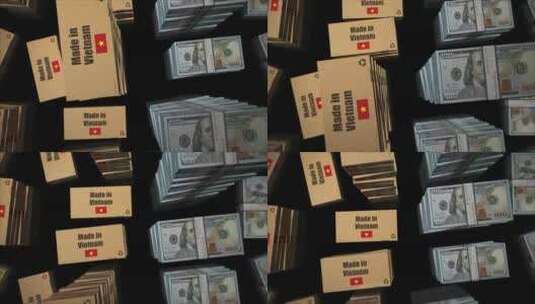 越南制造盒子，带美元钱袋环3d高清在线视频素材下载