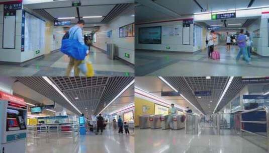 杭州地铁入口出口人流延时摄影高清在线视频素材下载