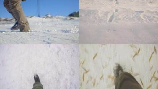 实拍雪地艰难行走升格4k高清在线视频素材下载