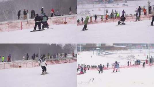 滑雪场 滑雪人群 雪上运动 单板双板高清在线视频素材下载