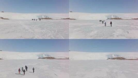 登山队结组登山高清在线视频素材下载