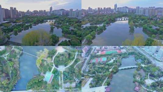 航拍秋天的龙潭公园高清在线视频素材下载