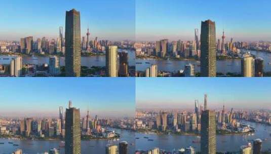 航拍上海浦西滨江建筑白玉兰商业区高清在线视频素材下载
