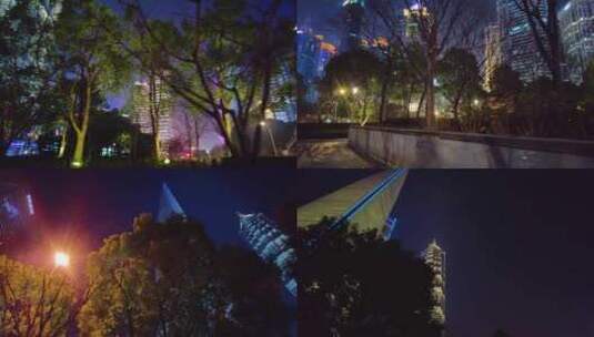 夜晚仰望上海陆家嘴高楼大厦夜景风景视频素高清在线视频素材下载