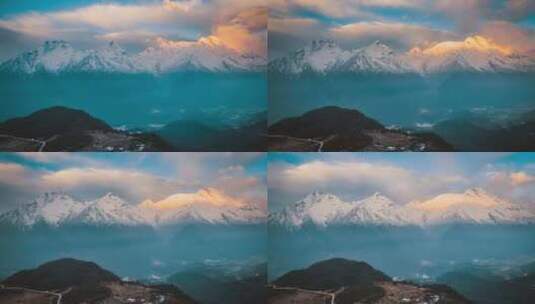西藏日喀则吉隆沟乃村日出雪山航拍延时高清在线视频素材下载