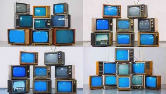 老电视机堆在一起 艺术 设计高清在线视频素材下载