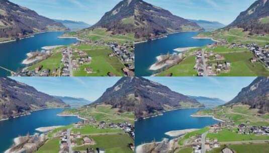 阳光下的瑞士龙疆小镇教堂高清在线视频素材下载