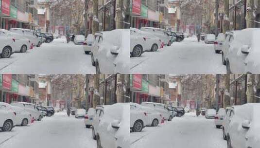 城市下雪街头行人高清在线视频素材下载