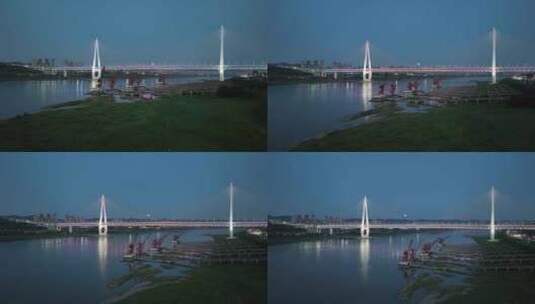 航拍重庆白居寺长江大桥夜景高清在线视频素材下载