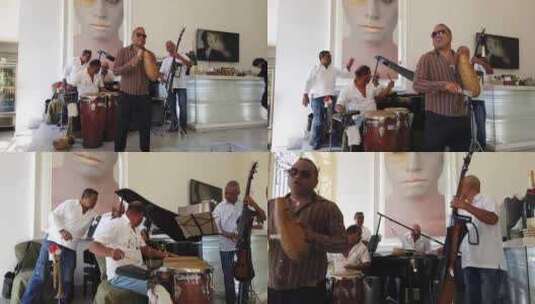 古巴哈瓦那餐馆爵士乐队地拍709高清在线视频素材下载
