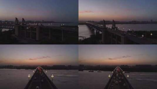 夜晚航拍南京长江大桥高清在线视频素材下载