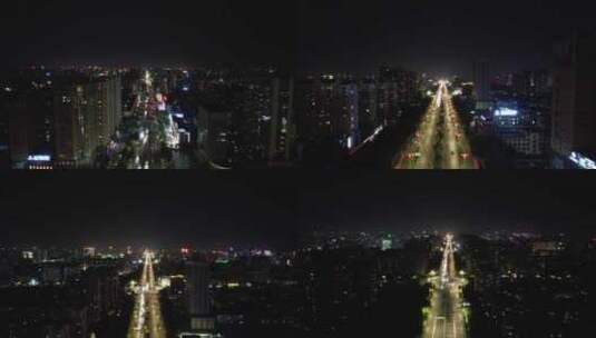 山东潍坊城市夜景交通车辆行驶航拍高清在线视频素材下载