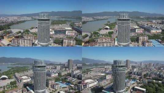 广东肇庆星湖大酒店地标建筑航拍高清在线视频素材下载